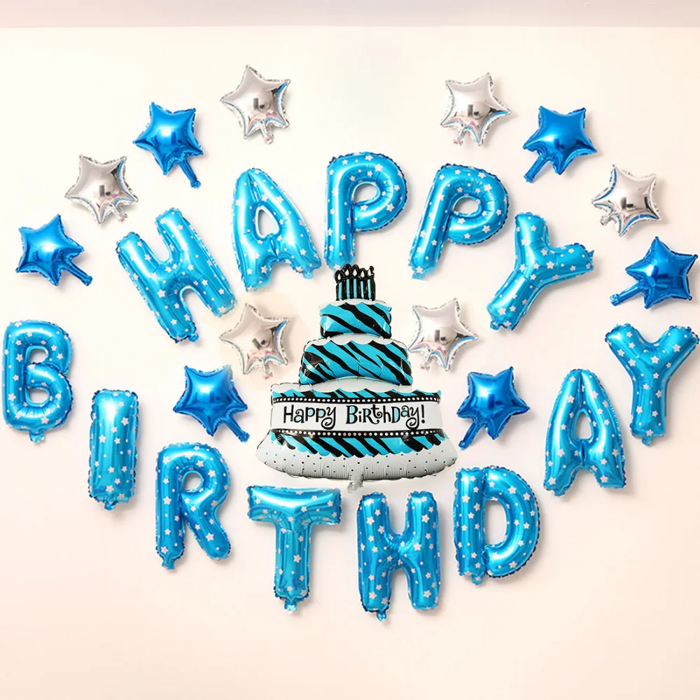 happy birthday Decor 1pcs/lot 100*69cm Three layers Birthday cake balloons aluminum foil ballon printed balloon | Дом и сад
