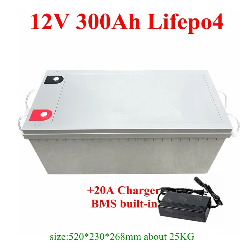 GTK водонепроницаемый 12 В 300AH Lifepo4 батарея 100A BMS 4S литиевая батарея для инвертора солнечной энергии базовая станция лодка+ 20A зарядное устройство