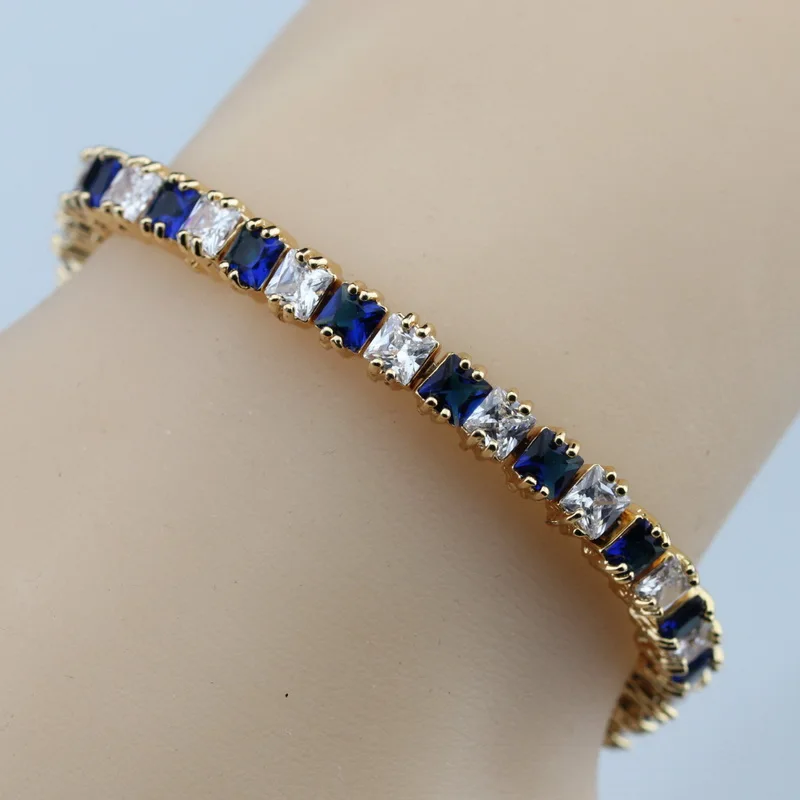 Квадратный белый циркон и Синий Циркон посеребренный браслет для здоровья