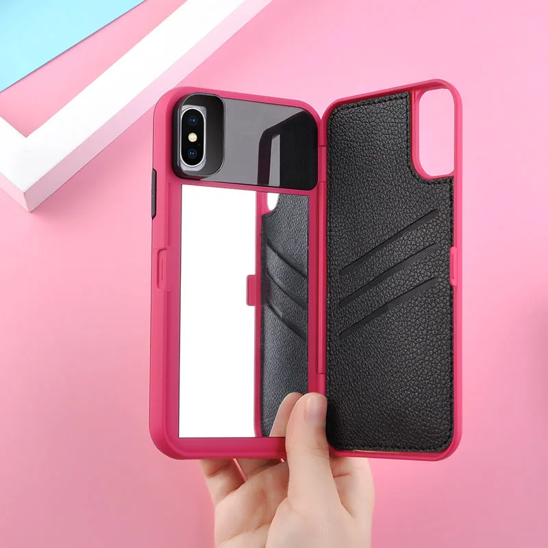 Зеркало для макияжа флип чехол для iPhone X, 8, 7, 6, 6 S, Plus, Fundas держатель крышки с телефонные разъемы для карт чехлы