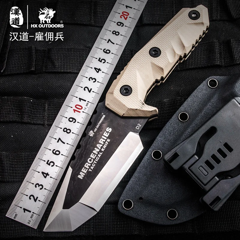 

HX OUTDOORS Mercenaries High Hardness Straight Knife D2 Steel G10 Handle Survival Camping Knives With Kydex Multi Hunting Knife