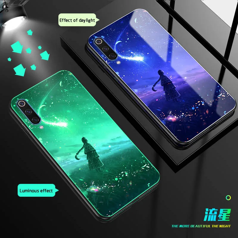 Коричневый Lu mi nous стеклянный чехол для телефона для Xiaomi mi CC9 E A3 Lite mi 9 9T Pro 9SE задняя крышка для redmi 7 7A K20 Note 7 pro Чехол с ночным блеском - Цвет: Коричневый
