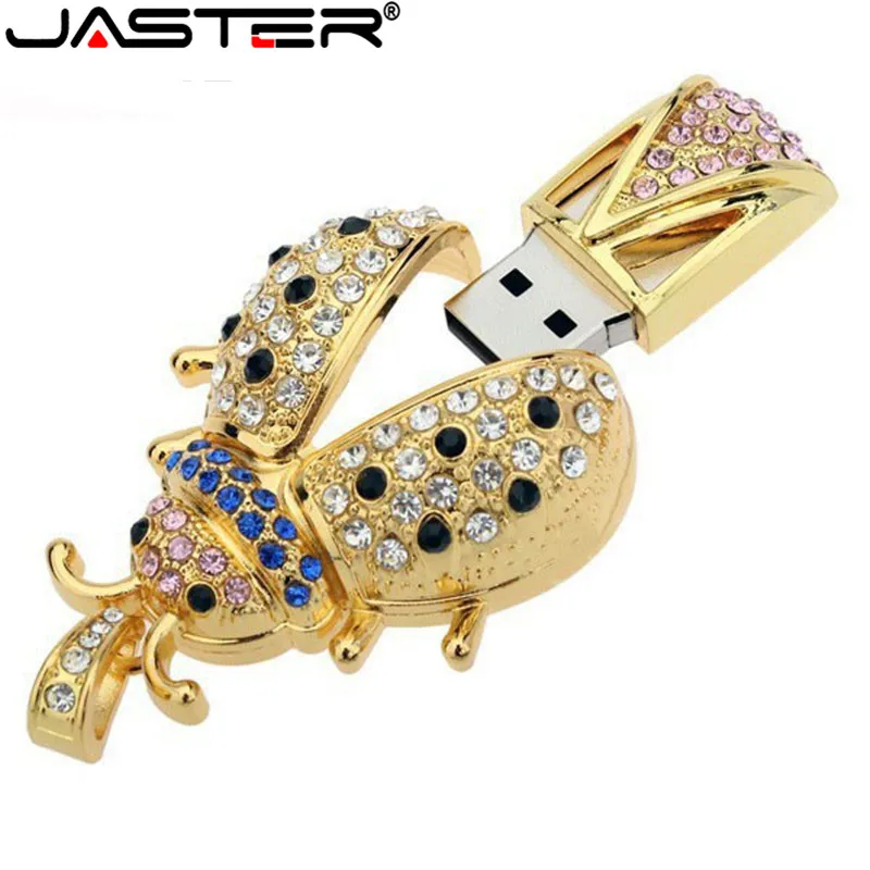 

JASTER hot selling Fashion Crystal beetle real capacity External Storage U disk 2.0 64GB /32GB/16GB/8GB/4GB USB flash drive