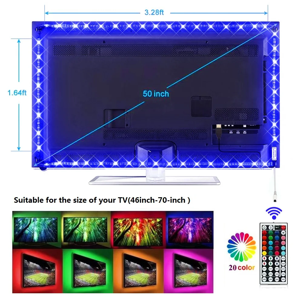Светодиодная лента USB 5050 RGB гибкий светодиодный светильник 2x50 см + 2x100 5 в