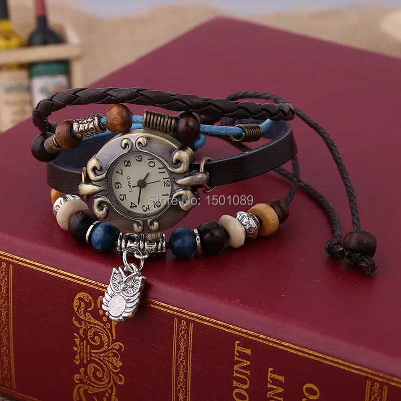 2015 new hot selling retro leather bracelet watch Low cost supply of pure accessories|bracelet weapon|watch standbracelet |