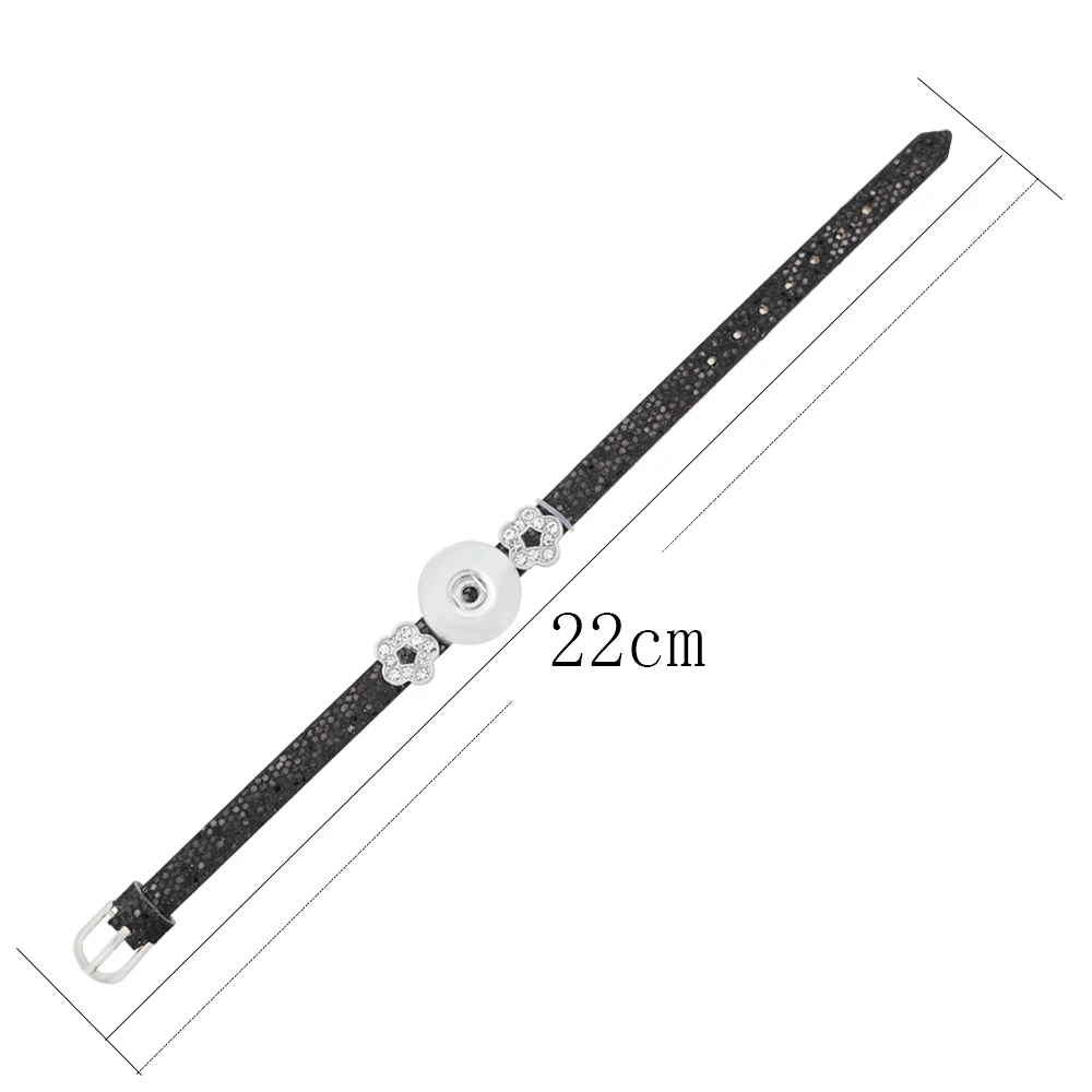 Vintage tiny crystal Stone Charms Bracelets Bangles For Women New fashion fit 18mm snap jewely black Leather Bracelet KC0276 | Украшения и