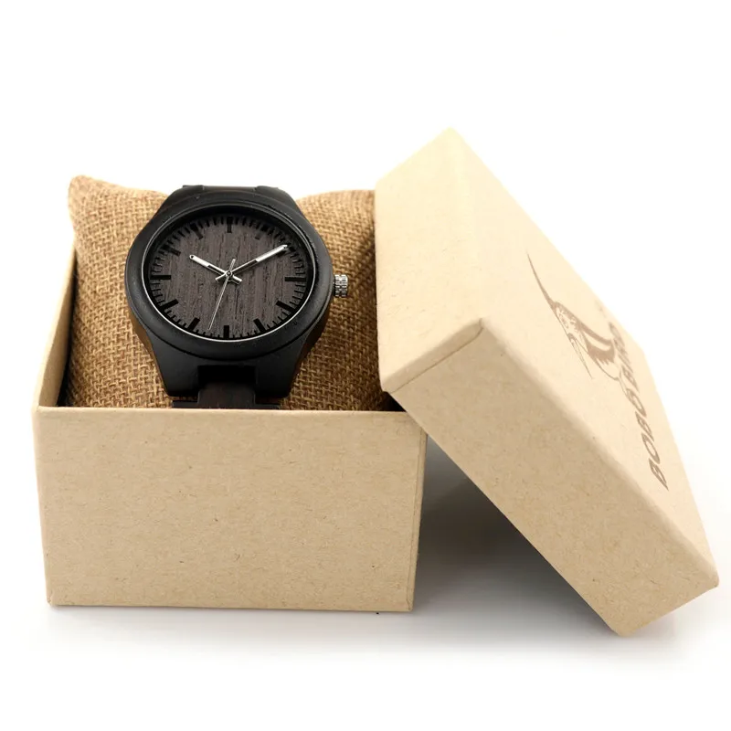 

BOBO BIRD Fashion Ebony Black Wood Casual Quartz Watch Top Designer With Wood Straps Different Wood Watch Dials With Gift Box