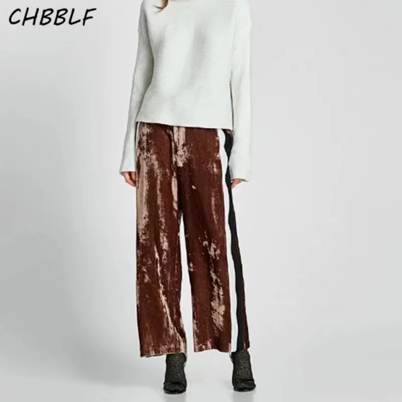 

velvet wide leg pants elastic waist ladies casual comfortable brand fashion trousers pantalones XDN9192