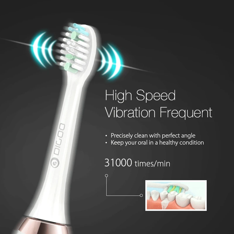 Digoo DG-YS11, 5 режимов щеток, эссенция, Соник, электрическая Беспроводная USB перезаряжаемая зубная щетка, IPX7, водонепроницаемая с 2 головками зубной щетки