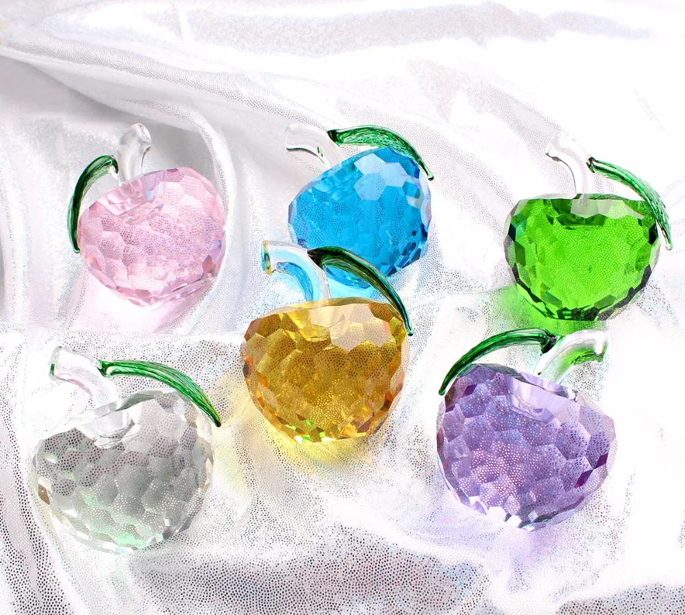 C&ampH New Christmas Gifts 40mm 3D Crystal Yellow Apple Paperweights for Figurine Ornaments Glass Crafts Office Desktop Decor | Дом и сад