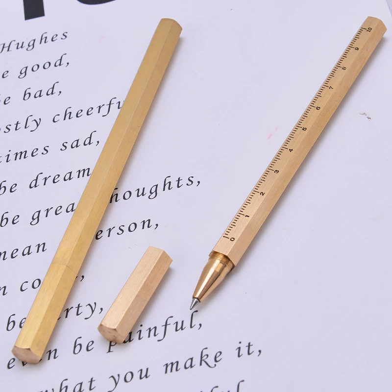 

High Quality Luxury Gold Gel Pen Optional Minimalism Superfine brass caneta stationery Copper ballpen lapices gel 04174