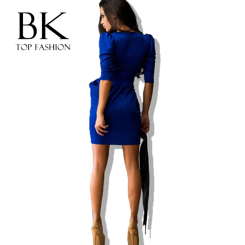 2017 зимнее женское платье с поясом тонкое красное длинным рукавом синее