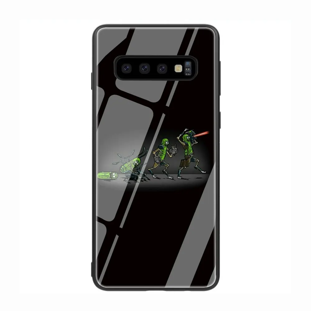 Рик и Морти закаленное Стекло TPU черный чехол для Galaxy S7 Edge S8 S9 плюс S10 Note 8, 9, 10, A10 20 30 40 50 60 70