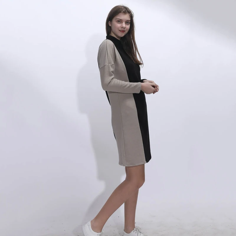 

Lady Elegant Party Dress Women Fashion Patchwork Loose Long Knitted Dress Casual Oversized Turtleneck 3XL