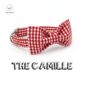 Ошейник и поводок для собак в красную клетку с галстуком-бабочкой