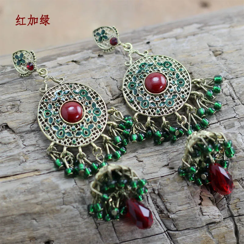 Vintage Indian Dangle Earring Crystal Bohemia Beads Tassel Long Drop Earrings for Women Ethnic Ladies Fashion Jewelry Gift | Украшения и