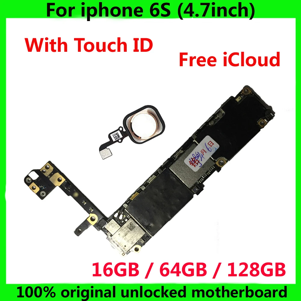 

100% оригинальная материнская плата для iphone 6S с/без touch ID 16 Гб 64 Гб 128 ГБ разблокированная материнская плата бесплатная логическая плата iCloud IOS