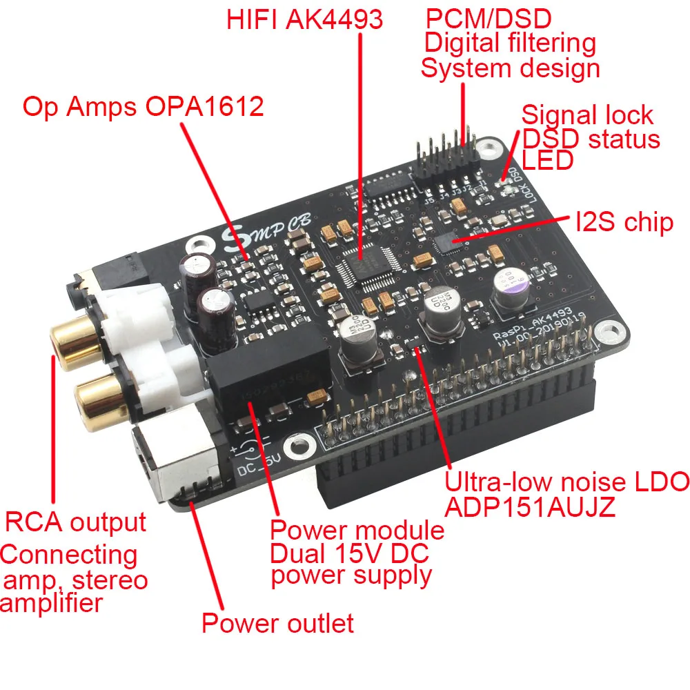 ЦАП декодер AK4493 цифровой Сетевой проигрыватель для трансляции Raspberry Pi 2B 3B +