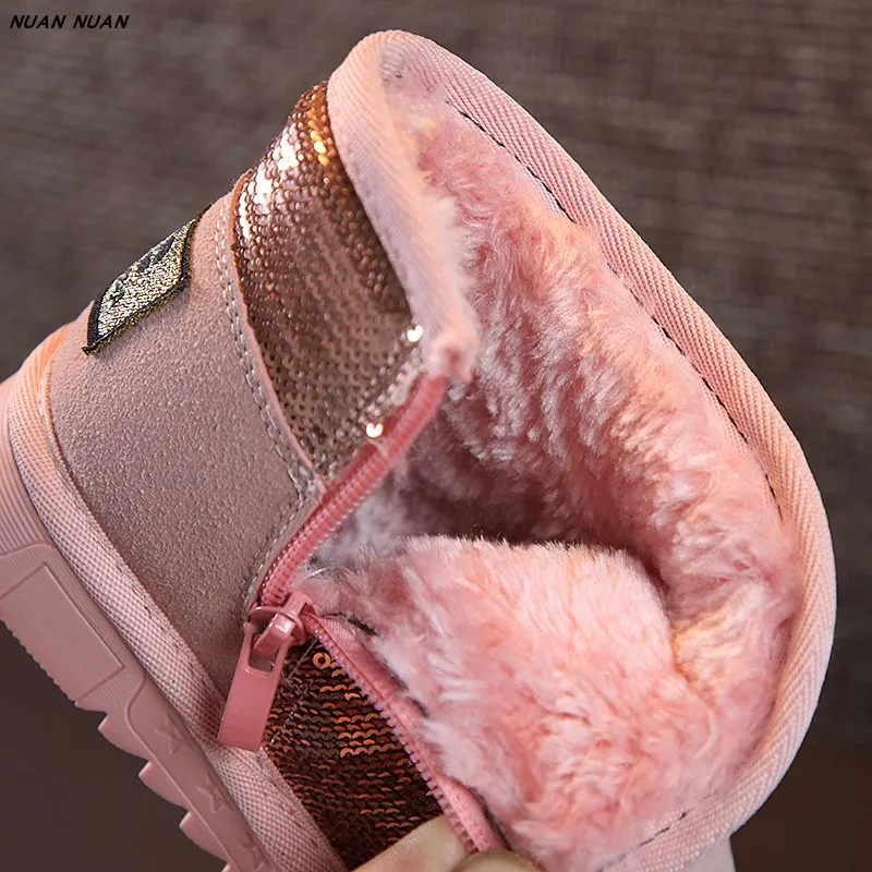 Зимняя обувь для девочек с милым рисунком кота и блестками плюшевые ботинки до 3