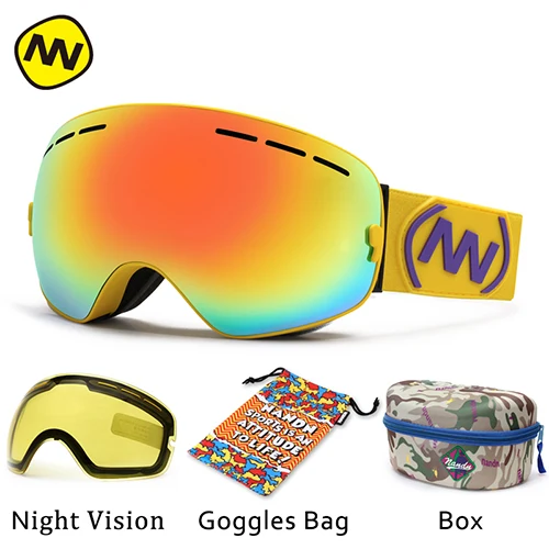 Yellow frame Gold NANDN, брендовые лыжные очки, UV400, анти-туман, большая Лыжная маска, очки для катания на лыжах, для мужчин и женщин, очки для сноуборда - Цвет: Yellow frame Gold