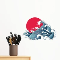 japan red sun sea watercolor removable wall sticker art decals mural diy wallpaper for room decal