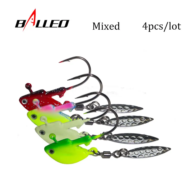 Mixed BALLEO 4 шт./лот свинцовая головка крюк с спиннером ложка 4 г 7 г 10 г 14 г 21 г 3D Глаза рыбы реалистичные джиг голова крюк - Цвет: Mixed