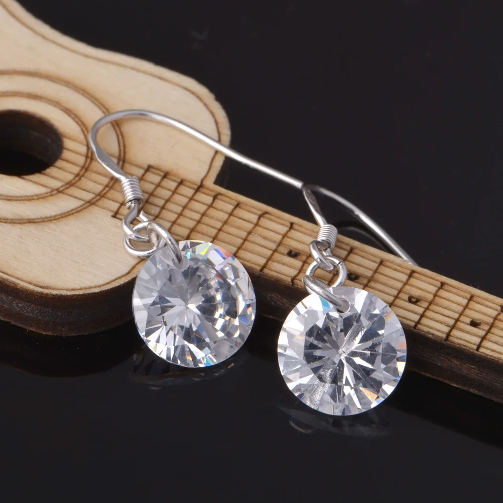 Серьги подвески серебристого цвета с фианитами класса ААА 8/9/10 мм|aaa zircon earrings|drop