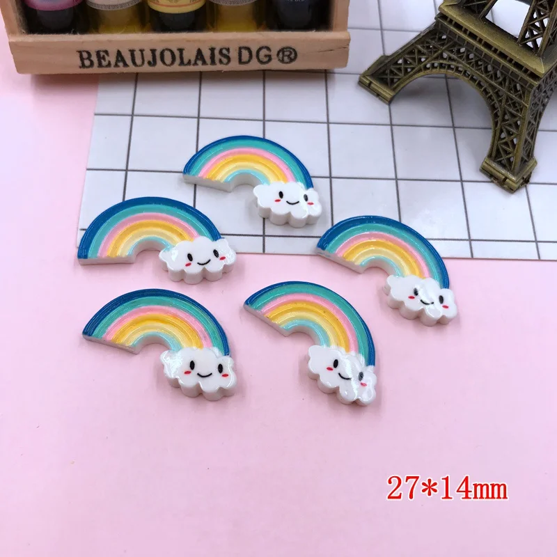 small size 5 шт./лот каваи очаровательное сердце радуга, смола кабошон с плоской задней поверхностью для волос Лук центр, украшения телефона, DIY - Цвет: small size