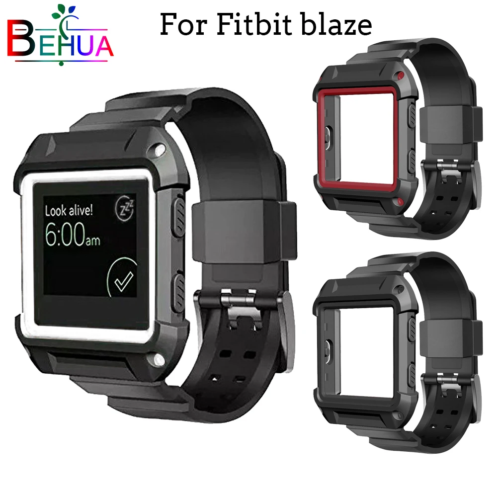 2in1 Silicone Strap + Case Cover frame watchbands for Fitbit Blaze smart watch band Sports outdoor Strap Replacement watchband men and women sport casual edition soft silicon rubber sports watch band wrist strap for fitbit blaze with metal buckle frame