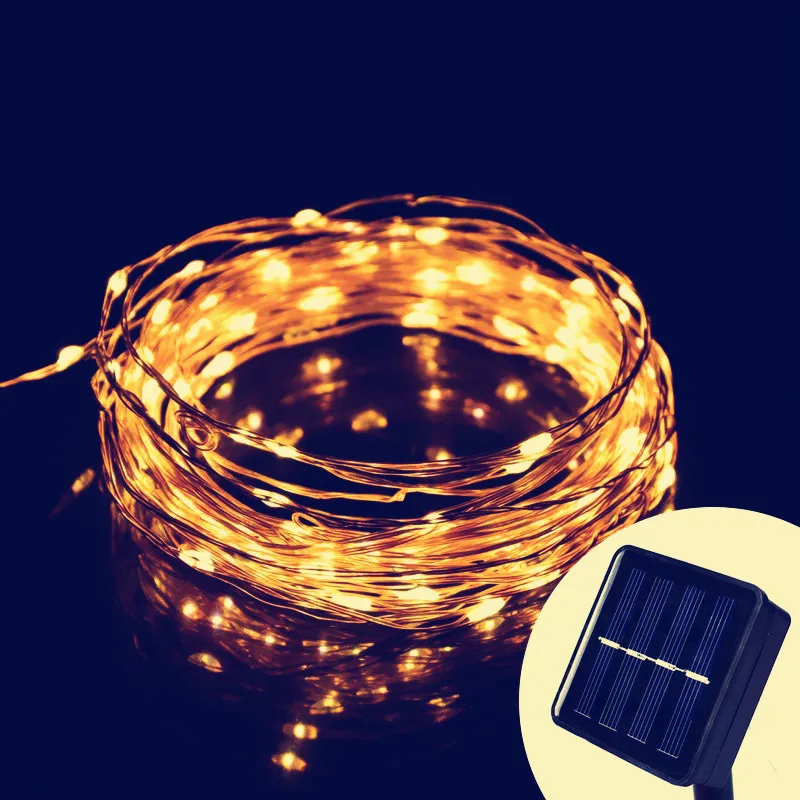 10 м 100LED 20 200LED Солнечный наружный Рождественский светильник медная проволока
