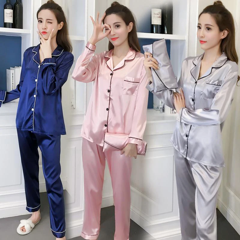 Весна Pijama шелк мягкий Женское ночное белье Комплект из двух предметов с кошелек