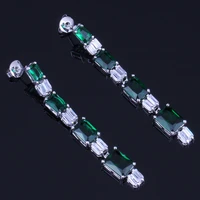 blooming rectangle green cubic zirconia white cz silver plated drop dangle earrings v0205