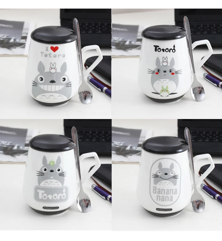 OUSSIRRO Totoro, керамическая чашка, ложка с крышкой, милая мультяшная кружка для детей, Студенческая чашка, высокая емкость, Офисная чашка для молока