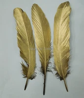 50pcslot 13 20cm beautiful handmade gold feathersgold painting goose satinettes feathers for wedding diy party performance dan