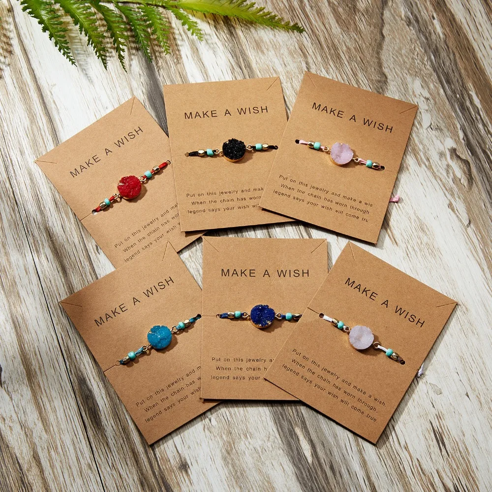 

Simple Resin Crystal Stone Bead Charm Bracelet Colorful Black Red String Braided Couple Bracelets Wish Card Jewelry for Men Wome