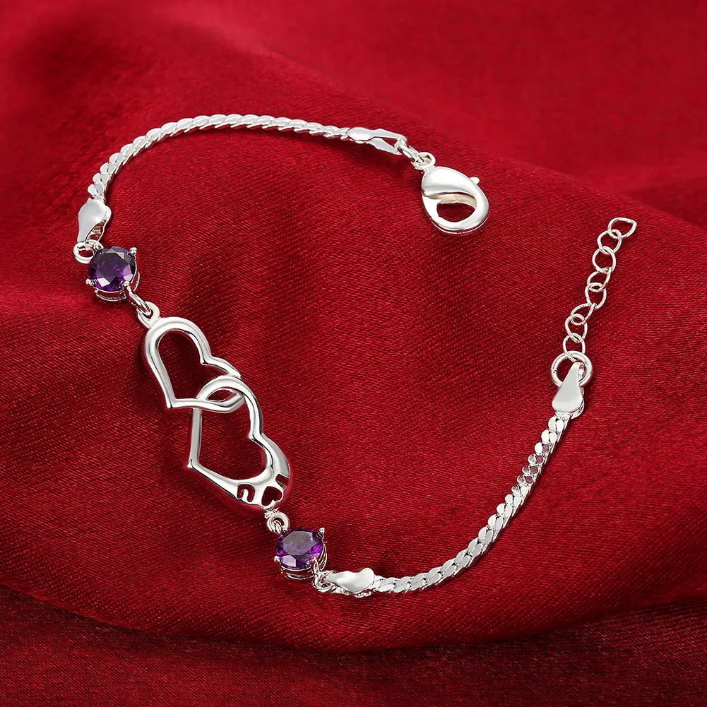 Fashion Classic Heart Shaped Lady Aesthetic Bracelet Love Purple Crystal Zircon | Украшения и аксессуары