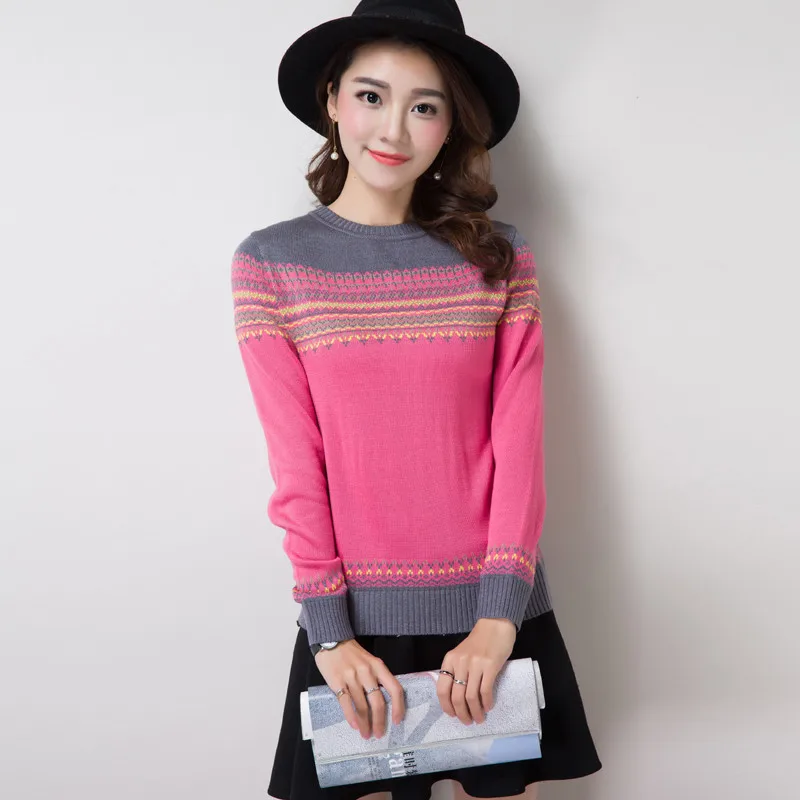 Women Pullover Knitted Sweater Long Sleeve Autumn Loose Pattern Short Pull Casual Ladies Jumper Tops Large Size 3XL L55 | Женская одежда