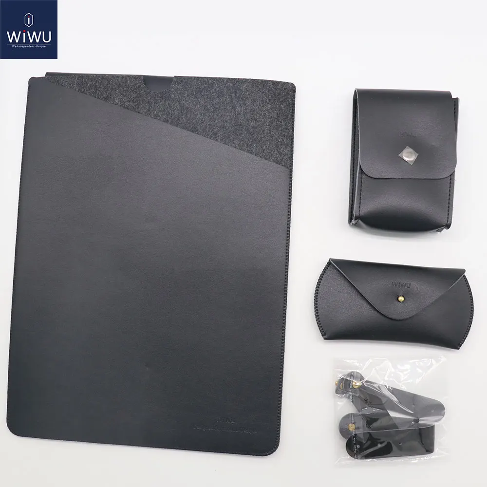 Черный WiWU 4 в 1 чехол для ноутбука MacBook Pro 13 15 дюймов из искусственной кожи водонепроницаемый чехол для ноутбука MacBook Air 13 Чехол сумка для ноутбука 14 - Цвет: Черный