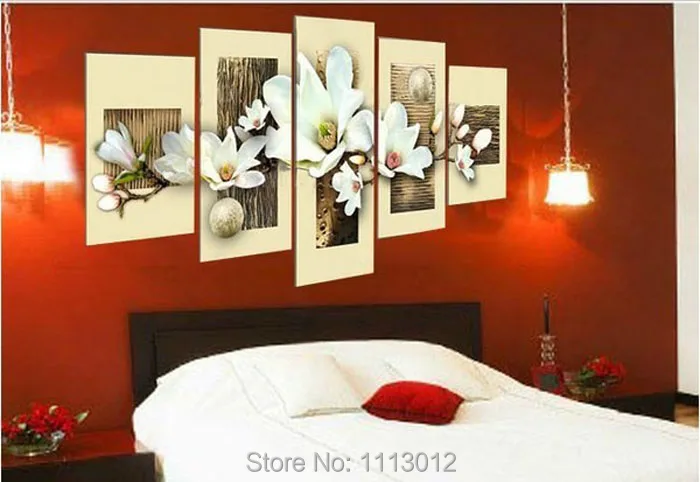 

100% Hand Painted 5 Piece Set Modern White Flower Oil Painting On Canvas Home Wall Decoration Art Picture For Living Room Sale