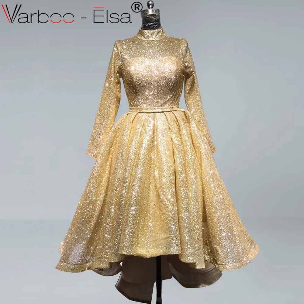 VARBOO_ELSA спереди Короткие Длинные сзади Вечерние платья золотые блестящие