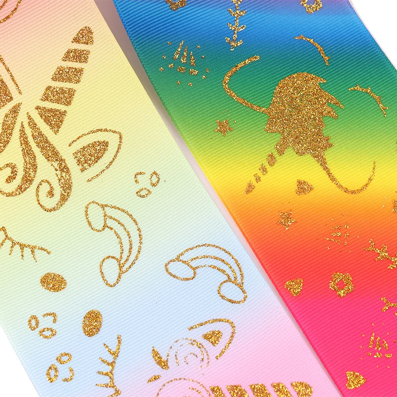 JOJO Луки 75 мм 2y Grosgrain ленты бронзированные печатные градиентные ленты для сшитая одежда шитье тесьма DIY волос Луки материалы