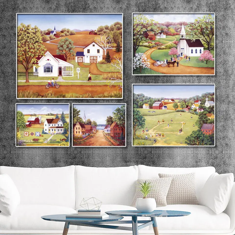 Home Decoration Print Canvas Wall Art Picture Poster Paintings Horizontal Oil Unframed Drawings Bedroom Pastoral scenery Farm | Дом и сад