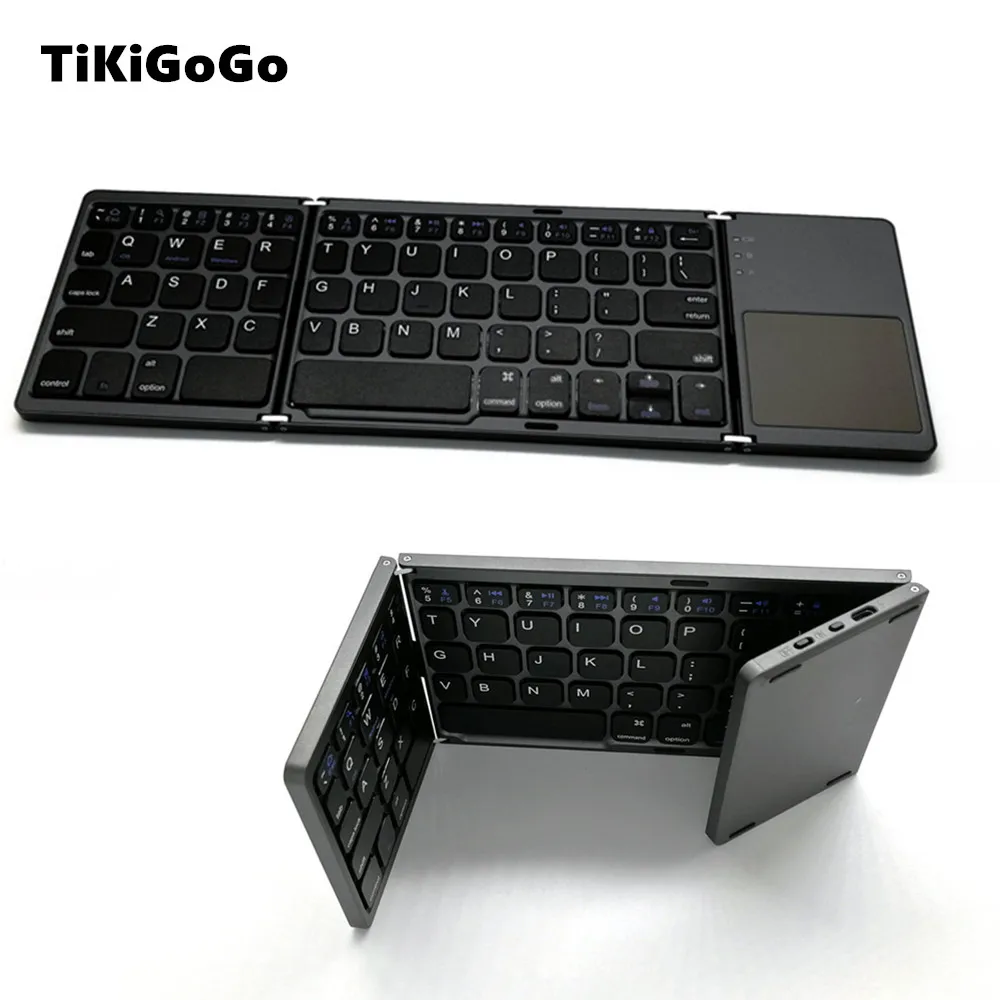 Складная Bluetooth клавиатура Tikigogo, перезаряжаемая Портативная Беспроводная складная мини-клавиатура с тачпадом для Ipad планшета