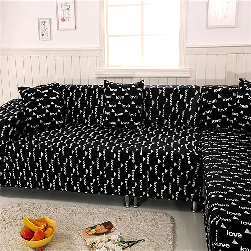Черный + белый чехол для дивана с изображением сердца универсальное эластичное