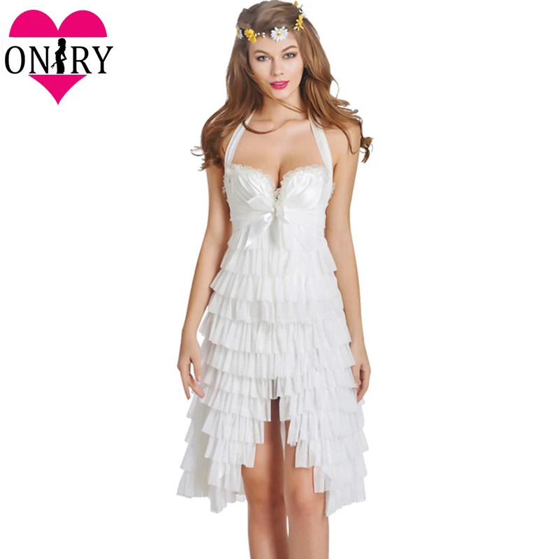 Женский корсет с лямкой на шее белый бюстье в викторианском стиле одежда