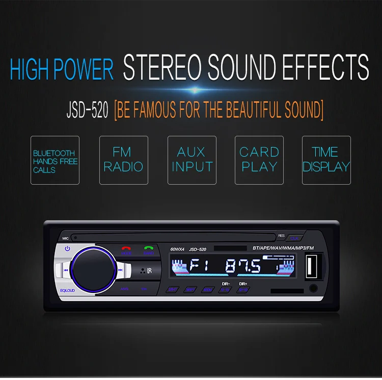 JSD 520 12 в Bluetooth Автомобильный MP3 плеер FM тире MMC WMA аудио 1 Din Авто мультимедиа|MP3-плеер