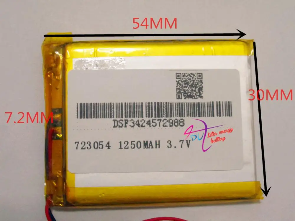 3.7 В полимерный аккумулятор 1250 мАч mp3-плеер gps-навигация тахограф 723 054 |