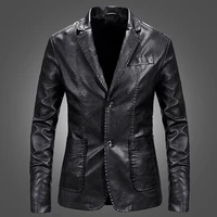 men leather blazer 2022 new spring and autumn fashion male suit split leather coat slim pocket teenage boy harajuku p01
