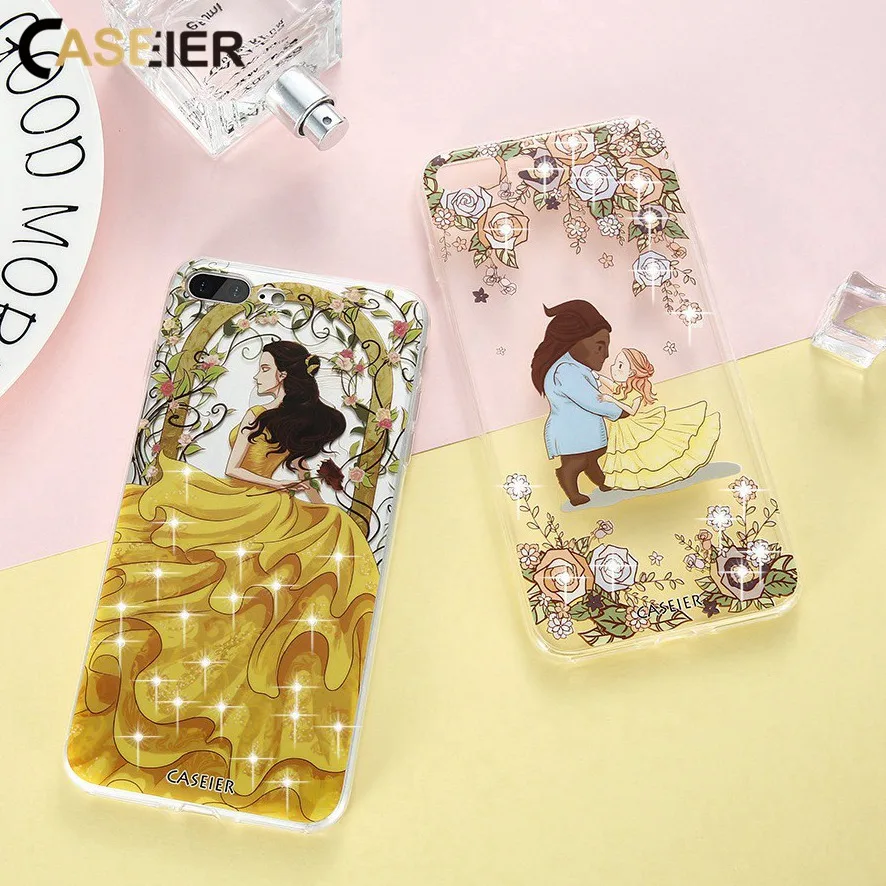 Caseier Телефон чехол для iPhone 6 6S Plus Bling Diamond Силиконовые Роза Коке 5 5S SE красоты kawaii