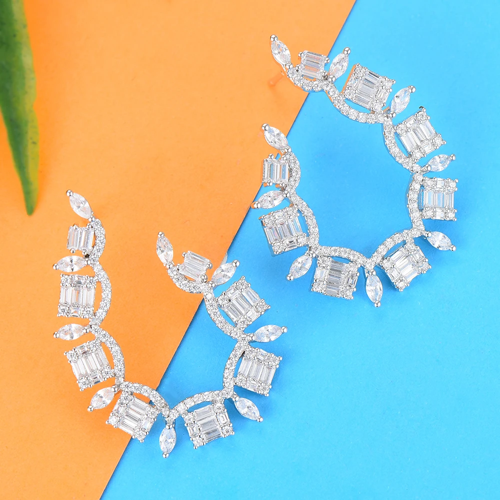 SisCathy 2019 Elegant Women Earrings Iregular Geometry Full Pave Cubic Zirconia Stud Statement Ear Party Accessories | Украшения и